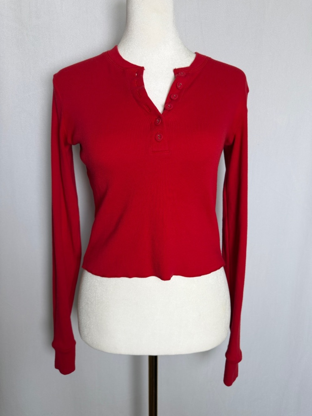 Skims Long Sleeve Crop Stretch Cotton Rib Henley Size L Button Front Cotton EUC - Picture 2 of 12